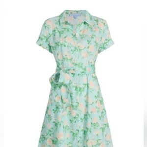 New Hill House The Laura Floral Blue Roses Linen Shirt Mini Dress